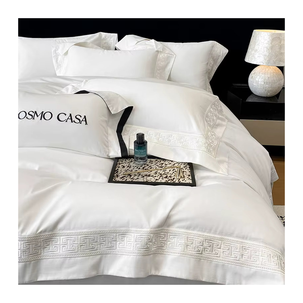 4-teiliges Bettwäsche-Set aus ägyptischer Baumwolle mit Luxus-Stickerei in Weiß und Gold, 600 TC, Hotel-Stil mit Bettbezug, Laken und Kissenbezügen - Bild 3