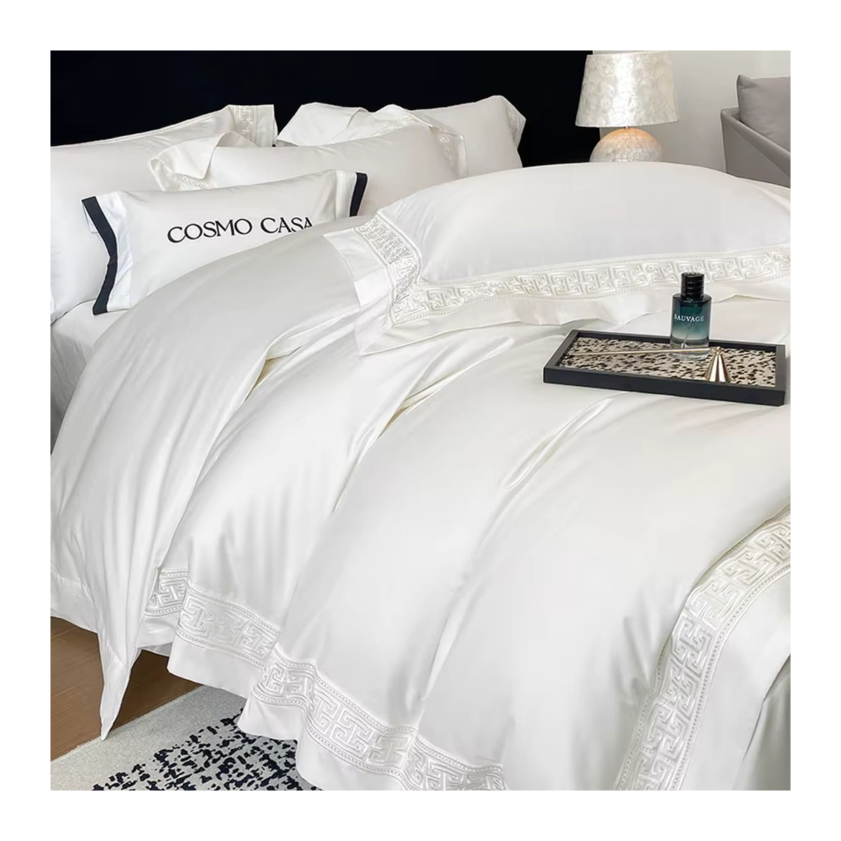 4-teiliges Bettwäsche-Set aus ägyptischer Baumwolle mit Luxus-Stickerei in Weiß und Gold, 600 TC, Hotel-Stil mit Bettbezug, Laken und Kissenbezügen - Bild 5
