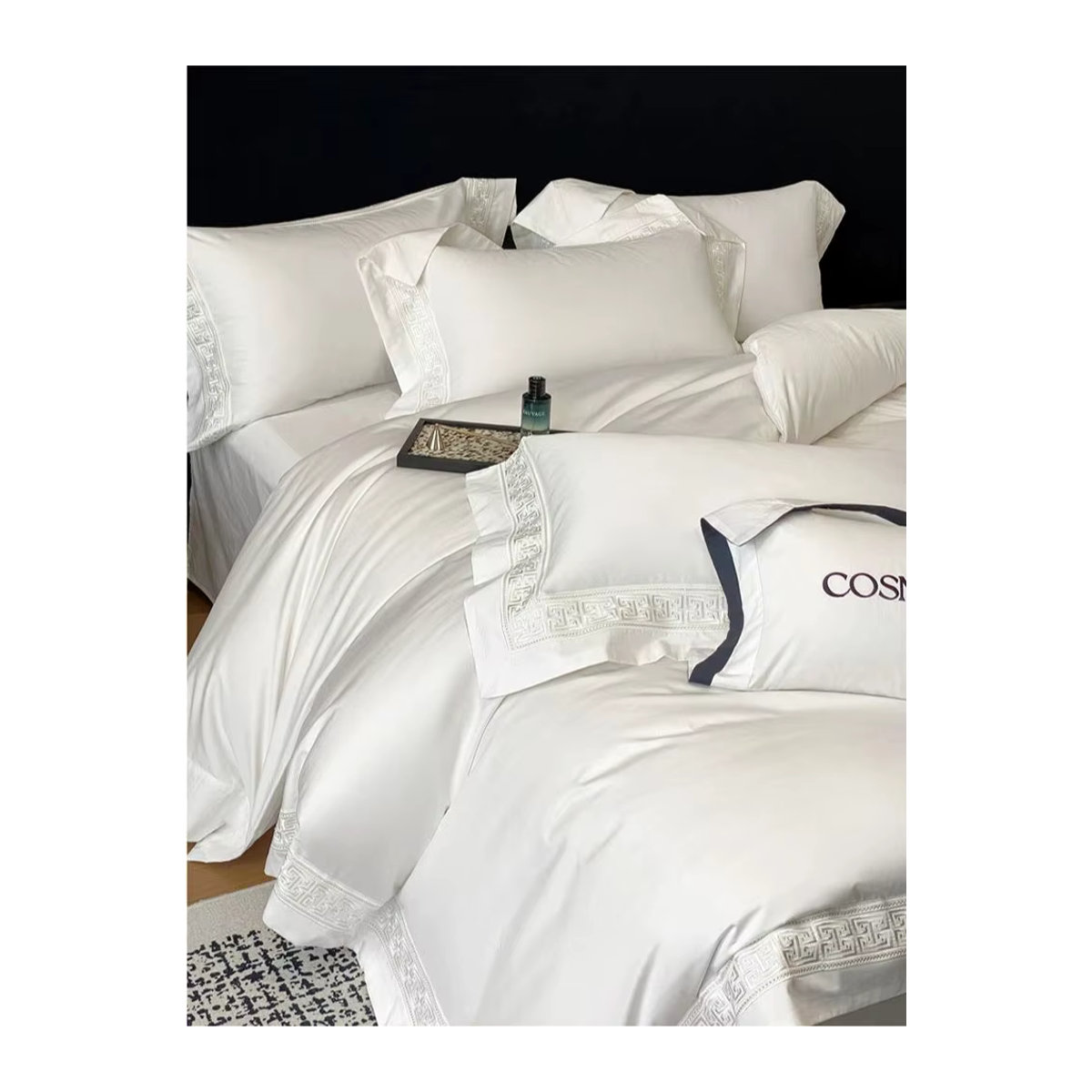 4-teiliges Bettwäsche-Set aus ägyptischer Baumwolle mit Luxus-Stickerei in Weiß und Gold, 600 TC, Hotel-Stil mit Bettbezug, Laken und Kissenbezügen - Bild 6