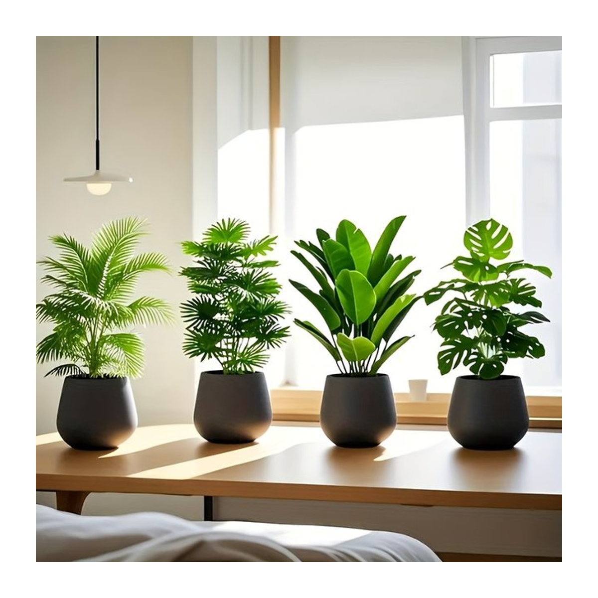 4-teiliges Set künstliche Palmenpflanzen in Grün für eine moderne Dekoration von Zuhause, Garten oder Büro - Bild 1