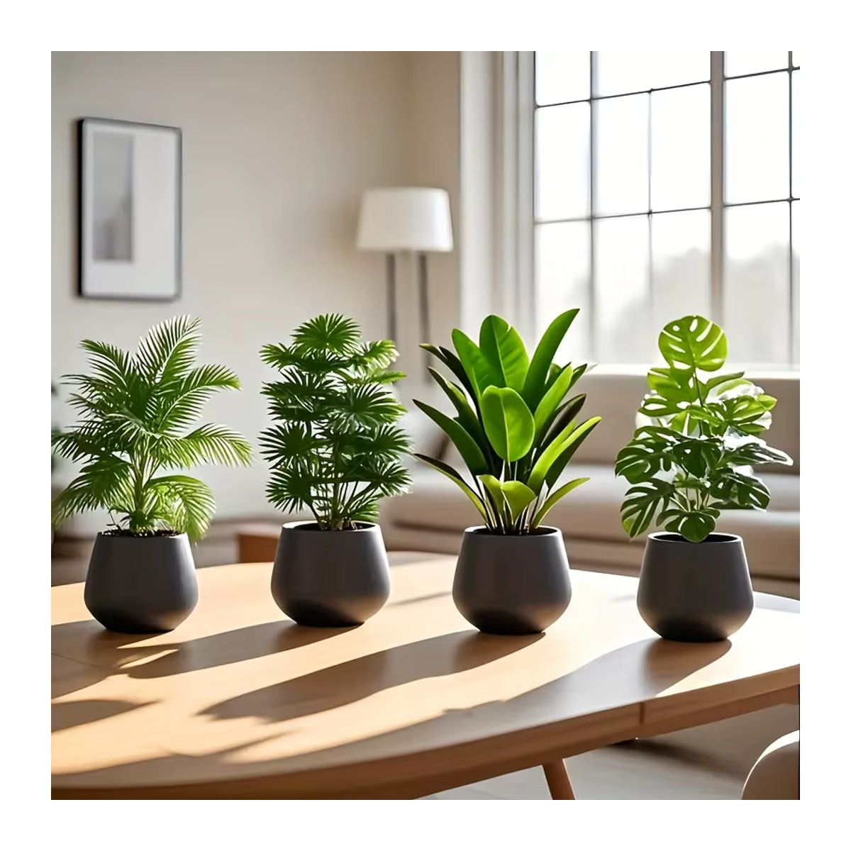 4-teiliges Set künstliche Palmenpflanzen in Grün für eine moderne Dekoration von Zuhause, Garten oder Büro - Bild 4