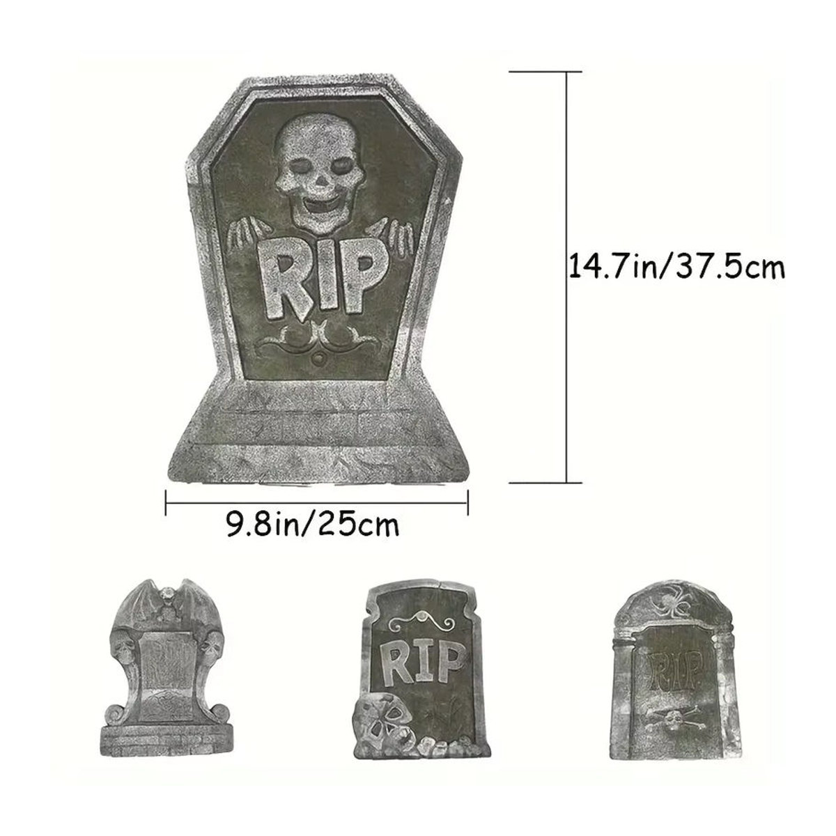 4-teiliges Set realistische Halloween-Grabstein-Dekorationen in Grau für Innen und Außen - Bild 1