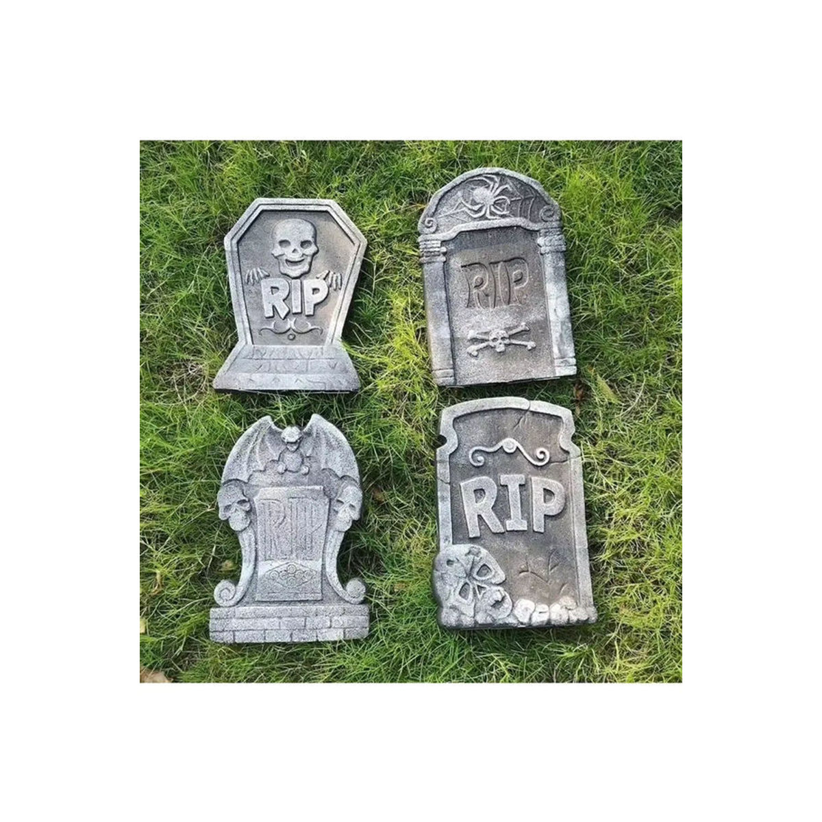 4-teiliges Set realistische Halloween-Grabstein-Dekorationen in Grau für Innen und Außen - Bild 3