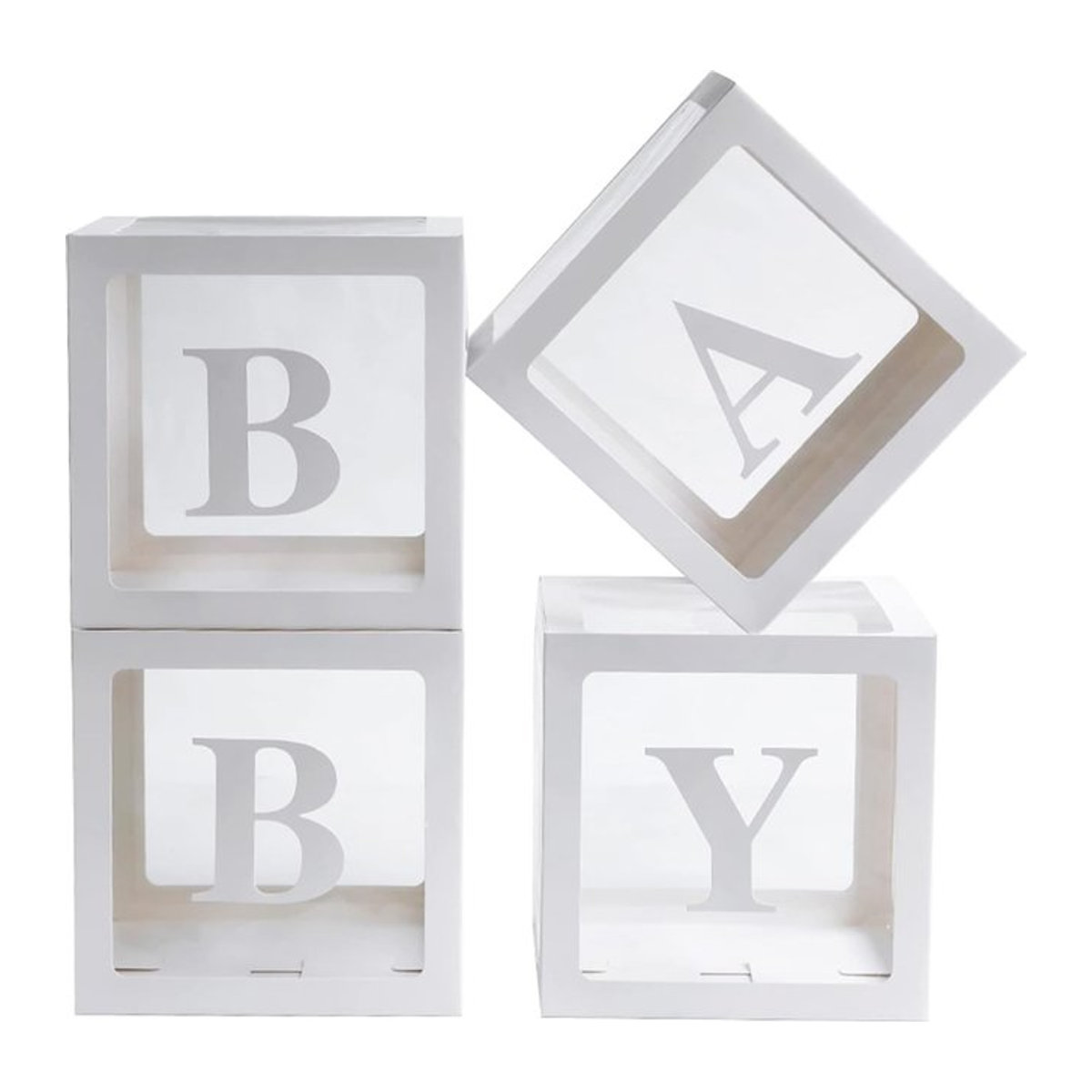 4-teiliges Set transparente Babyparty-Ballonboxen mit Buchstaben in Weiß und Transparent zur Dekoration - Bild 1