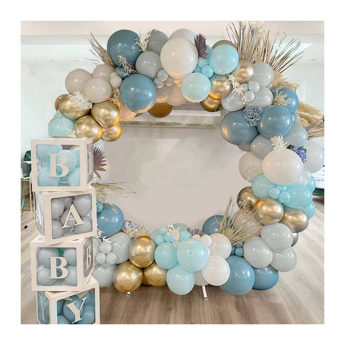 4-teiliges Set transparente Babyparty-Ballonboxen mit Buchstaben in Weiß und Transparent zur Dekoration - Bild 4