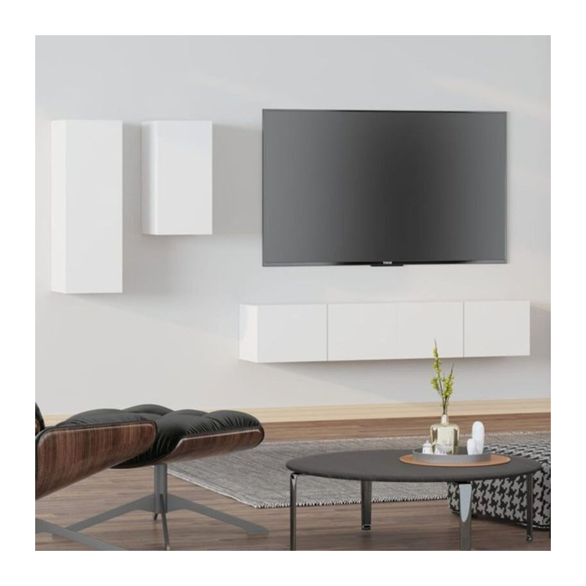 4-teiliges TV-Schrank-Set vidaxl in Weiß im klassischen und minimalistischen Design aus Holzwerkstoff - Bild 1