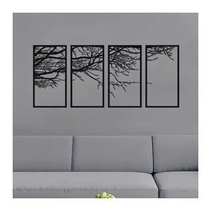 4-teiliges Wandkunst-Set Baum des Lebens aus Metall in Schwarz, minimalistische abstrakte Dekoration für Wohnzimmer und Büro von CIFBUY