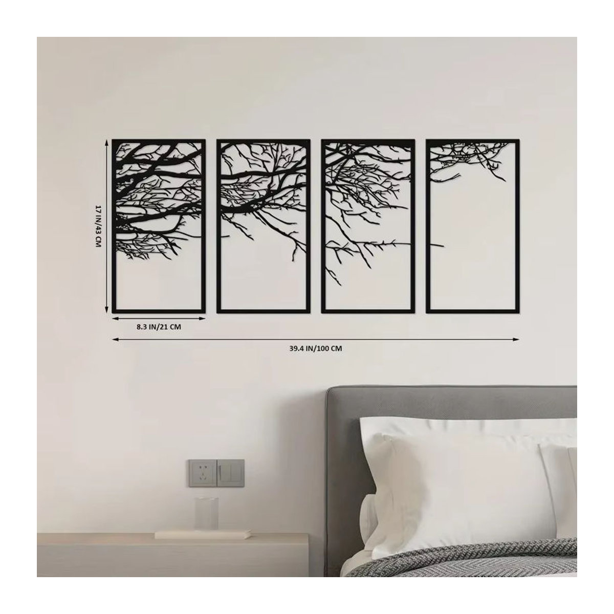 4-teiliges Wandkunst-Set Baum des Lebens aus Metall in Schwarz, minimalistische abstrakte Dekoration für Wohnzimmer und Büro von CIFBUY - Bild 2