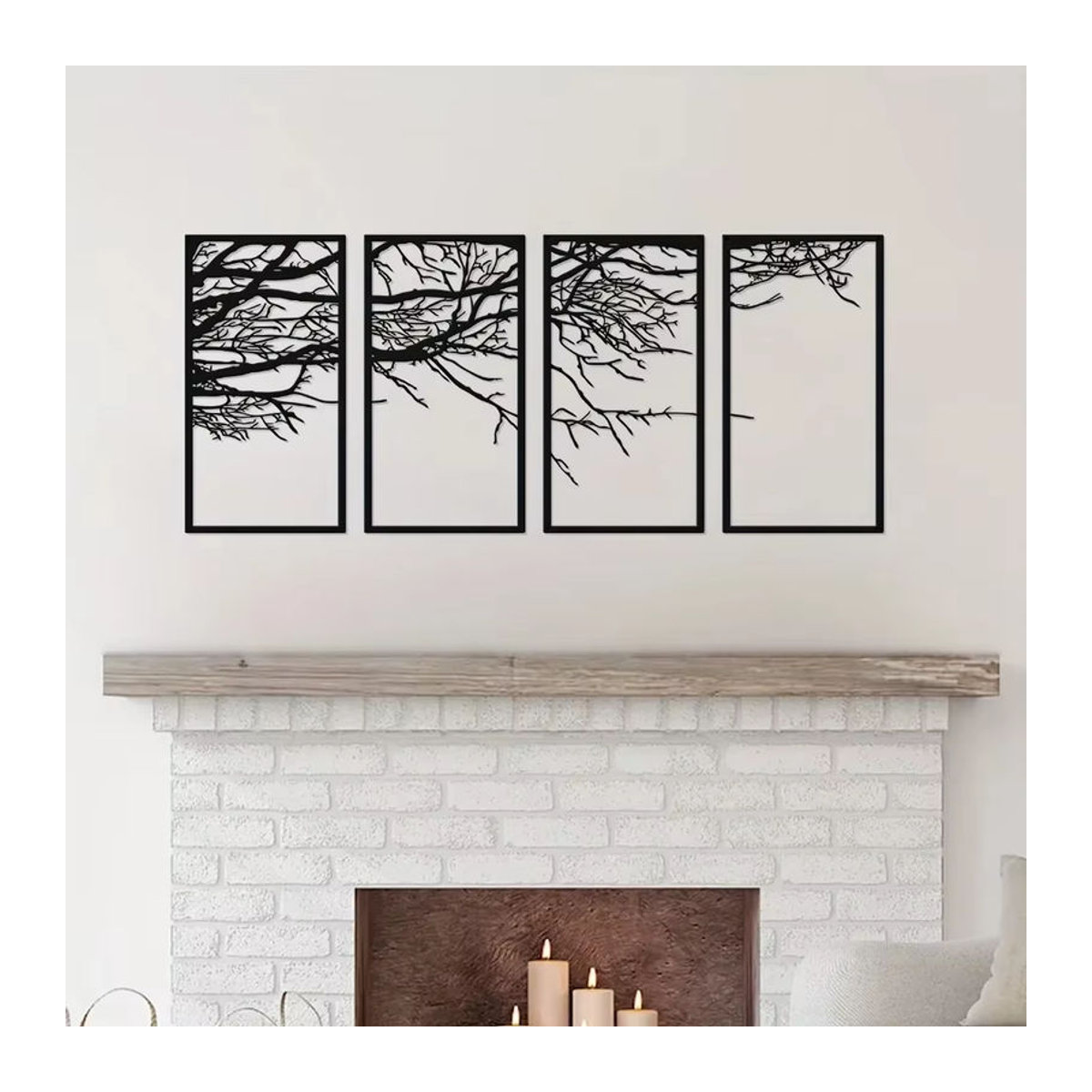 4-teiliges Wandkunst-Set Baum des Lebens aus Metall in Schwarz, minimalistische abstrakte Dekoration für Wohnzimmer und Büro von CIFBUY - Bild 4
