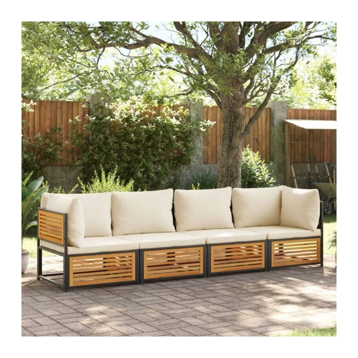 4-tlg. Garten-Sofagarnitur aus Akazie mit Kissen in Braun und Beige von VIDAXL - Bild 1