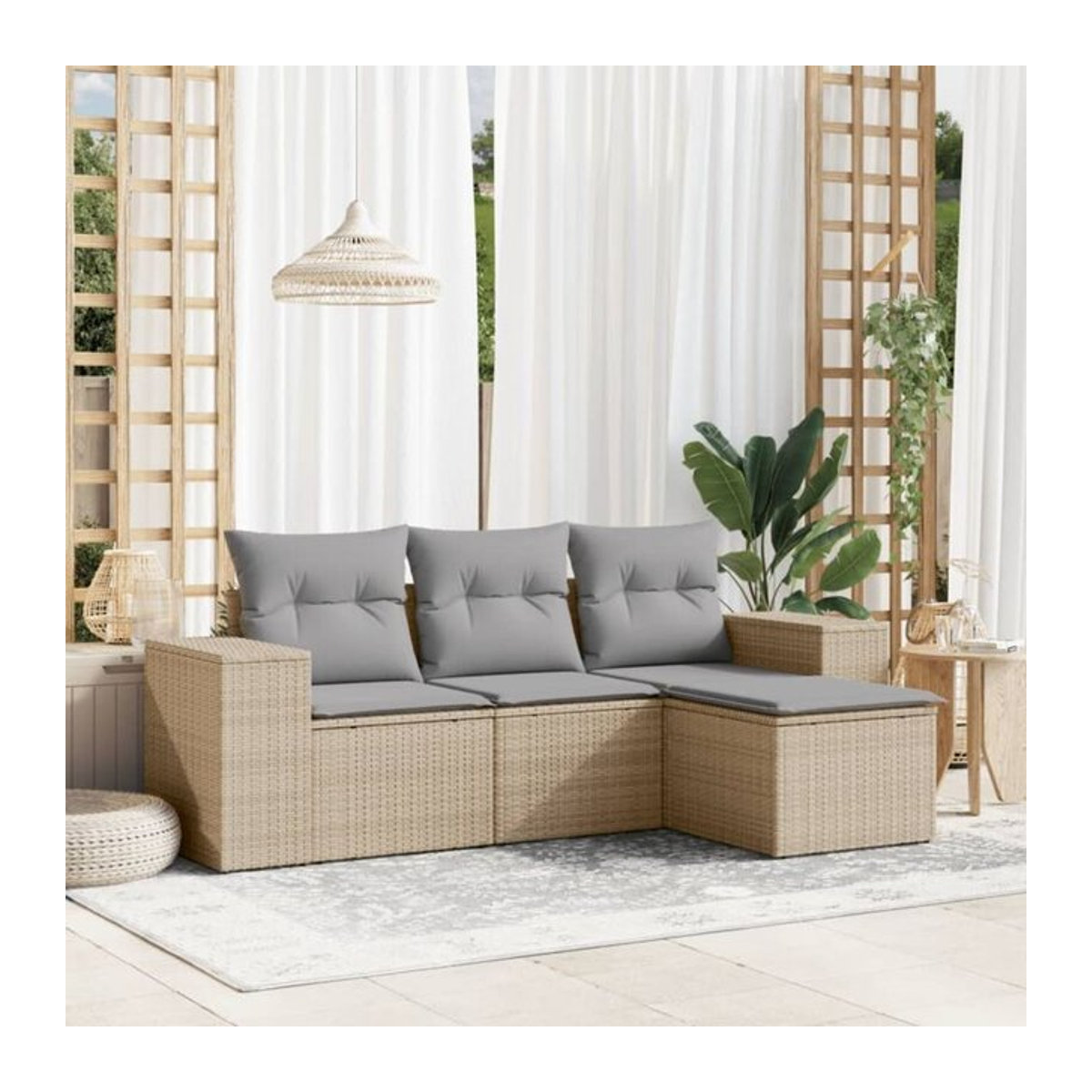 4-tlg. Garten-Sofagarnitur aus Poly-Rattan mit Kissen in Beige von vidaxl, modulares Design mit Metallrahmen und abnehmbaren Bezügen - Bild 1