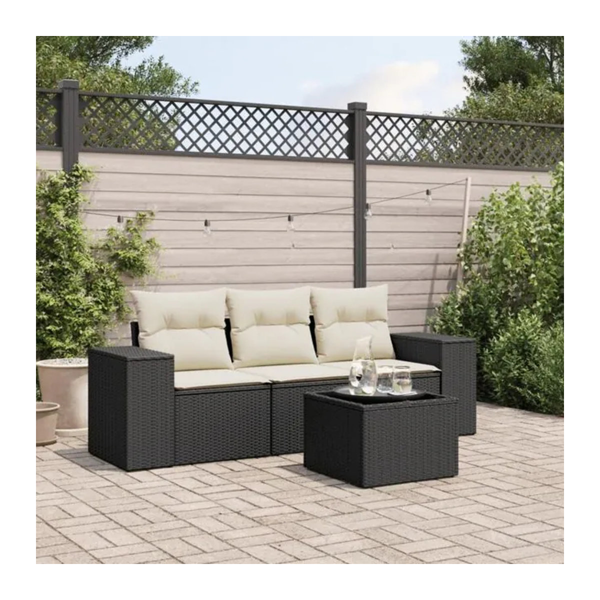 4-tlg. Garten-Sofagarnitur aus Poly-Rattan mit Kissen in Schwarz von vidaxl - Bild 1