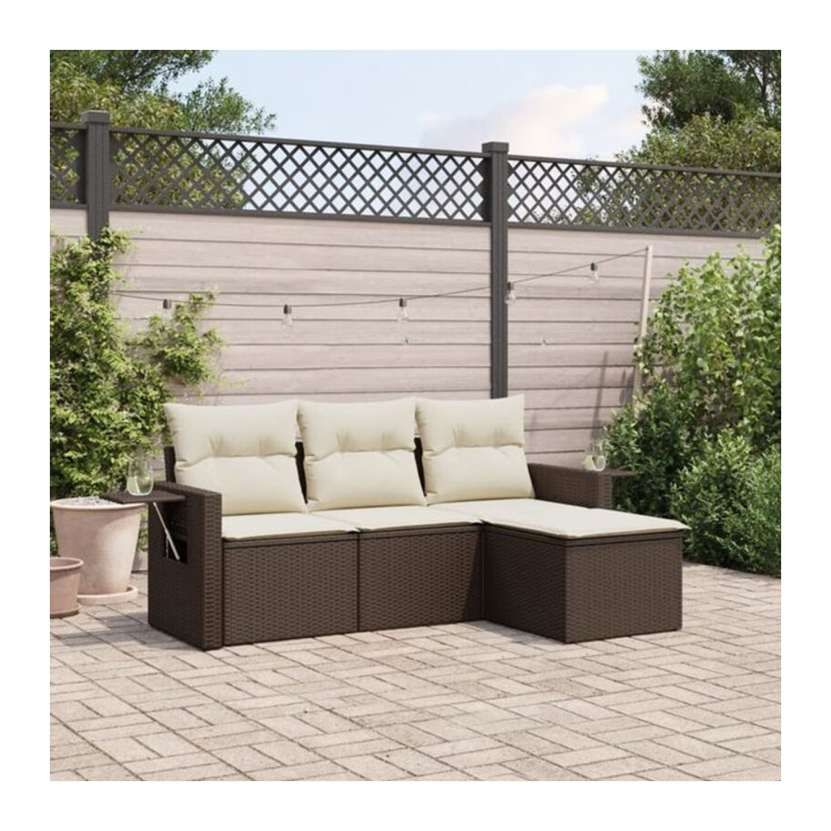 4-tlg. Garten-Sofagarnitur aus Polyrattan mit Kissen in Braun von Vidaxl - Bild 1