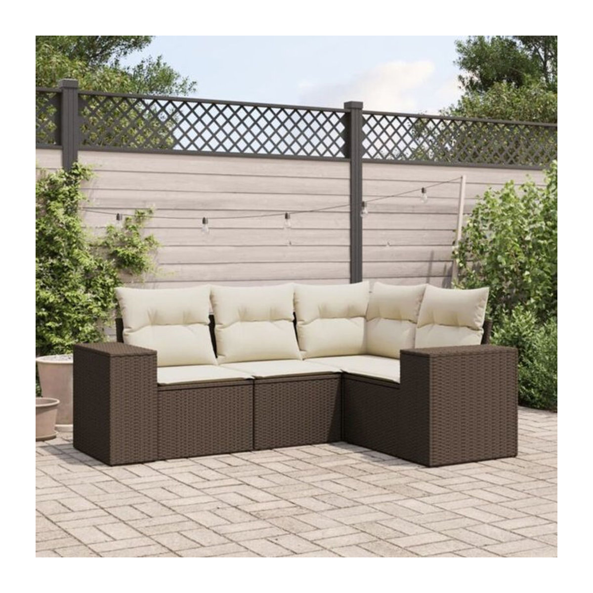 4-tlg. Garten-Sofagarnitur aus Polyrattan mit Kissen in Braun von vidaxl - Bild 1