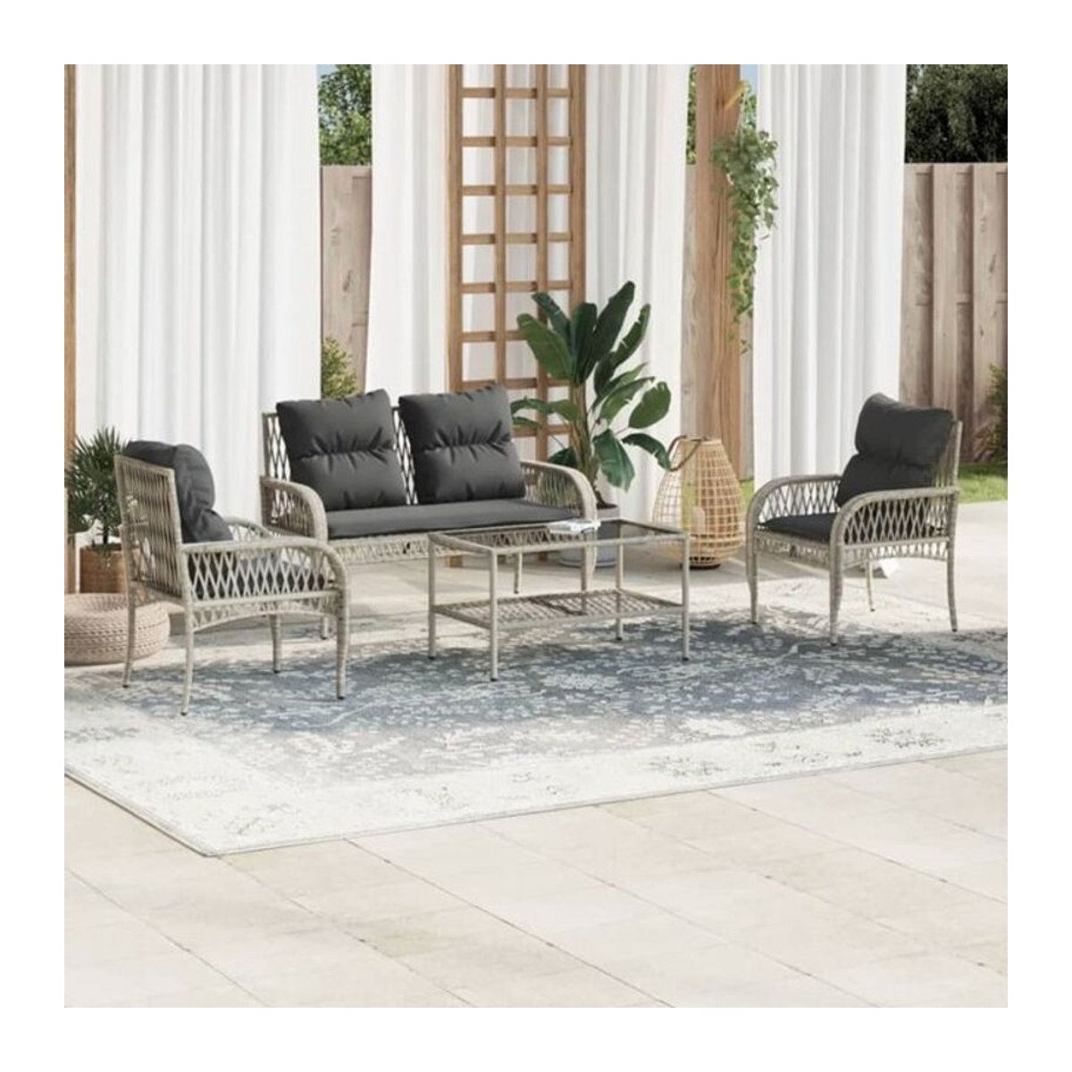 4-tlg. Garten-Sofagarnitur aus Polyrattan mit Kissen in Grau von Vidaxl - Bild 1