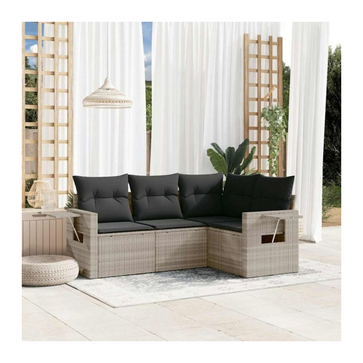 4-tlg. Garten-Sofagarnitur aus Polyrattan mit Kissen in Grau von vidaxl - Bild 1