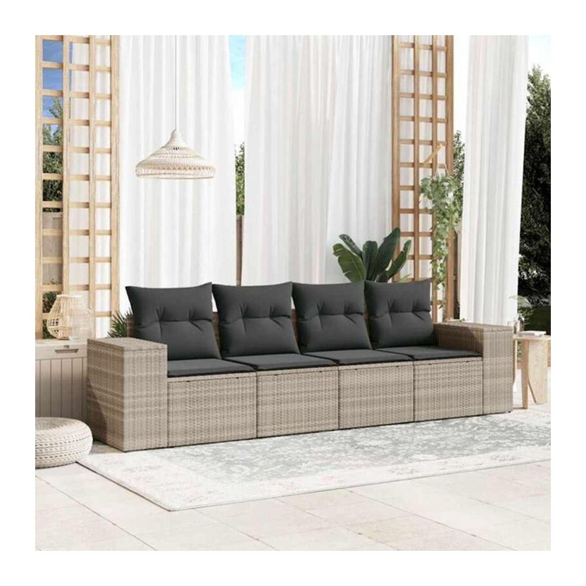 4-tlg. Garten-Sofagarnitur aus Polyrattan mit Kissen in Grau von vidaxl - Bild 1