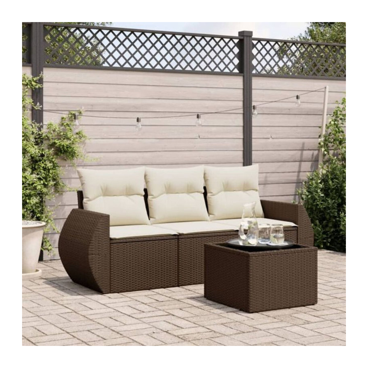 4-tlg. Garten-Sofagarnitur mit Kissen aus Polyrattan in Braun und Weiß von VIDAXL - Bild 1