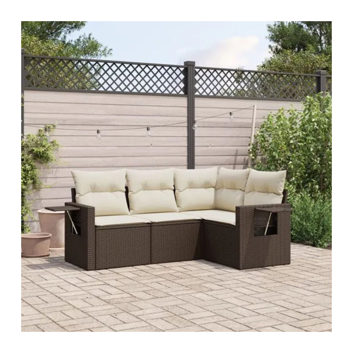 4-tlg. Garten-Sofagarnitur mit Kissen aus Polyrattan in Braun von vidaxl - Bild 1