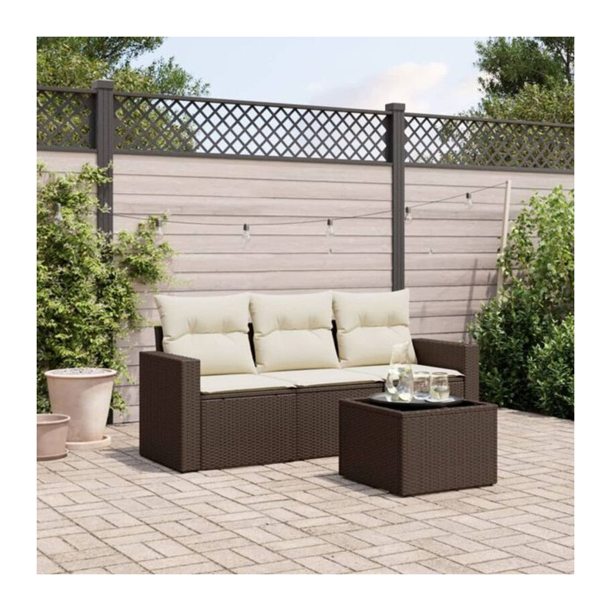 4-tlg. Garten-Sofagarnitur mit Kissen aus Polyrattan in Braun von vidaxl - Bild 1