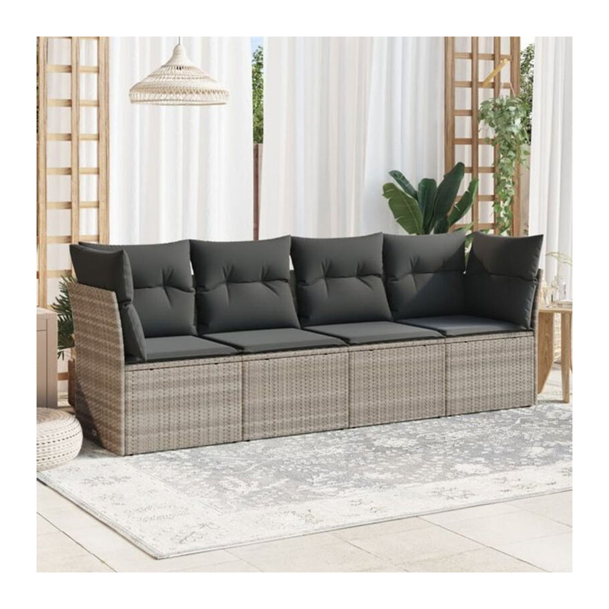 4-tlg. Garten-Sofagarnitur mit Kissen aus Polyrattan in Grau von Vidaxl - Bild 1