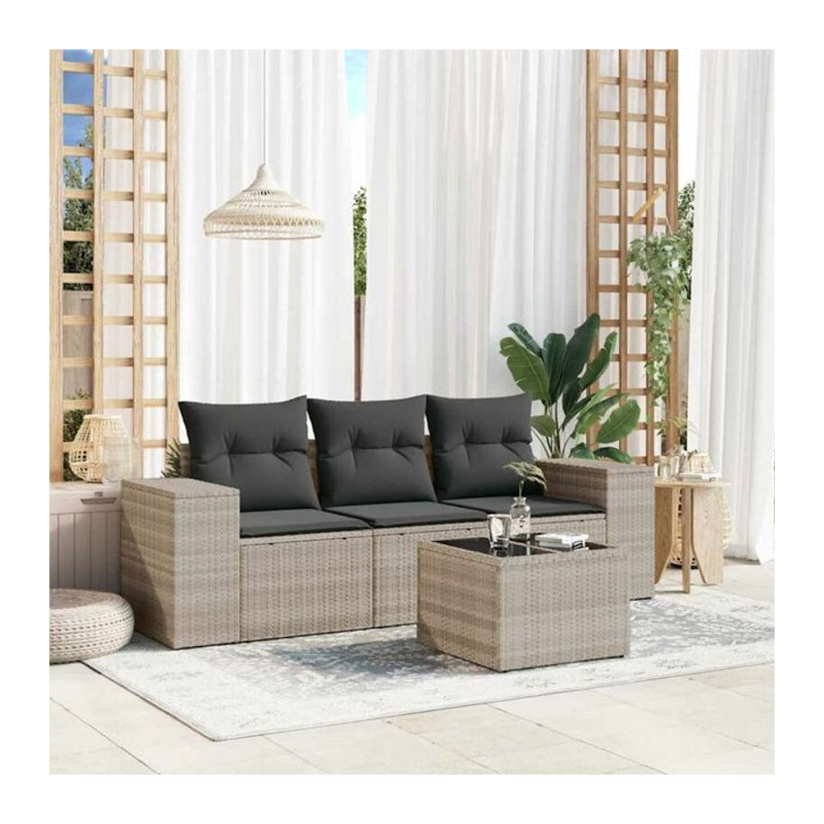 4-tlg. Garten-Sofagarnitur mit Kissen aus Polyrattan in Grau von Vidaxl - Bild 1