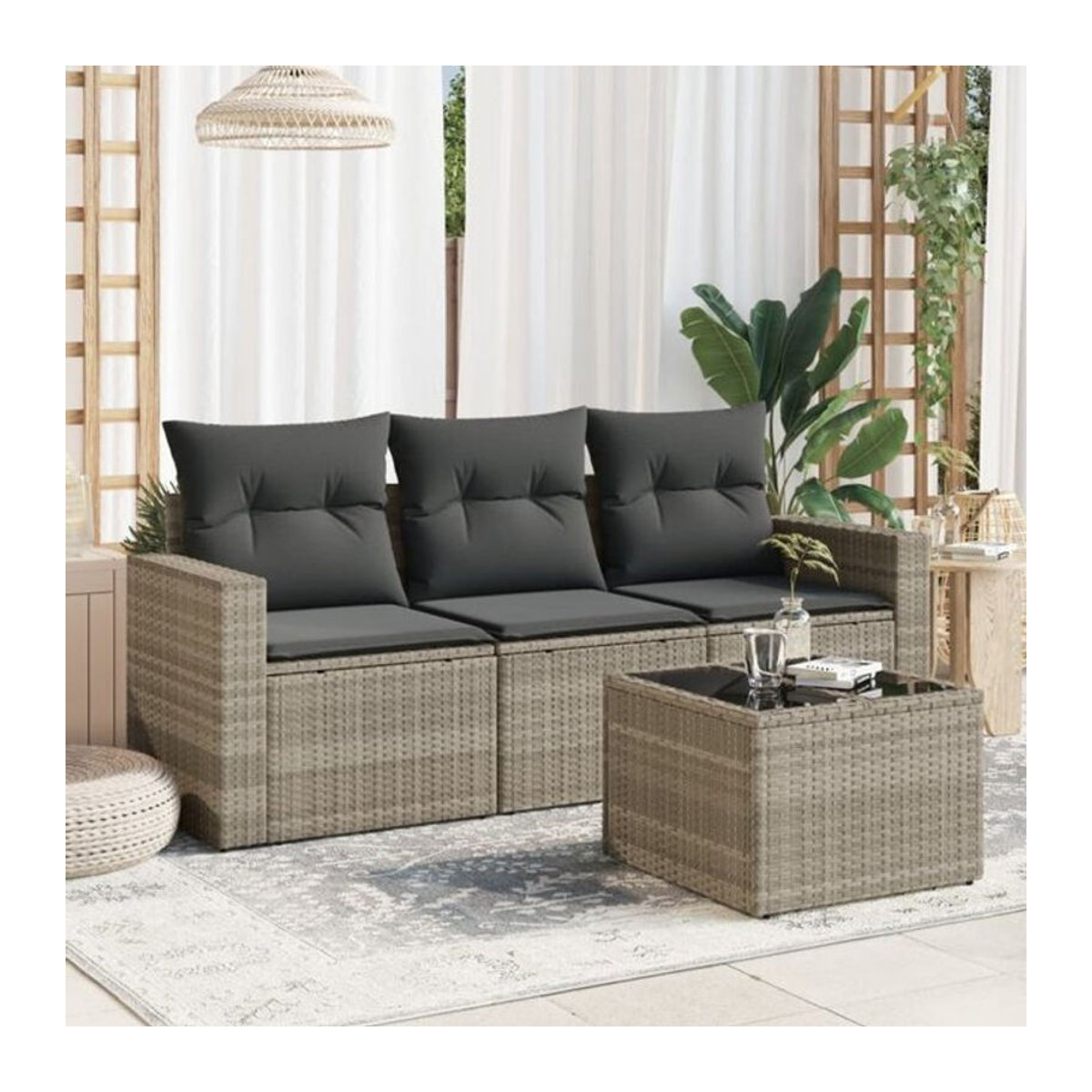 4-tlg. Garten-Sofagarnitur mit Kissen aus Polyrattan in Grau von vidaxl - Bild 1