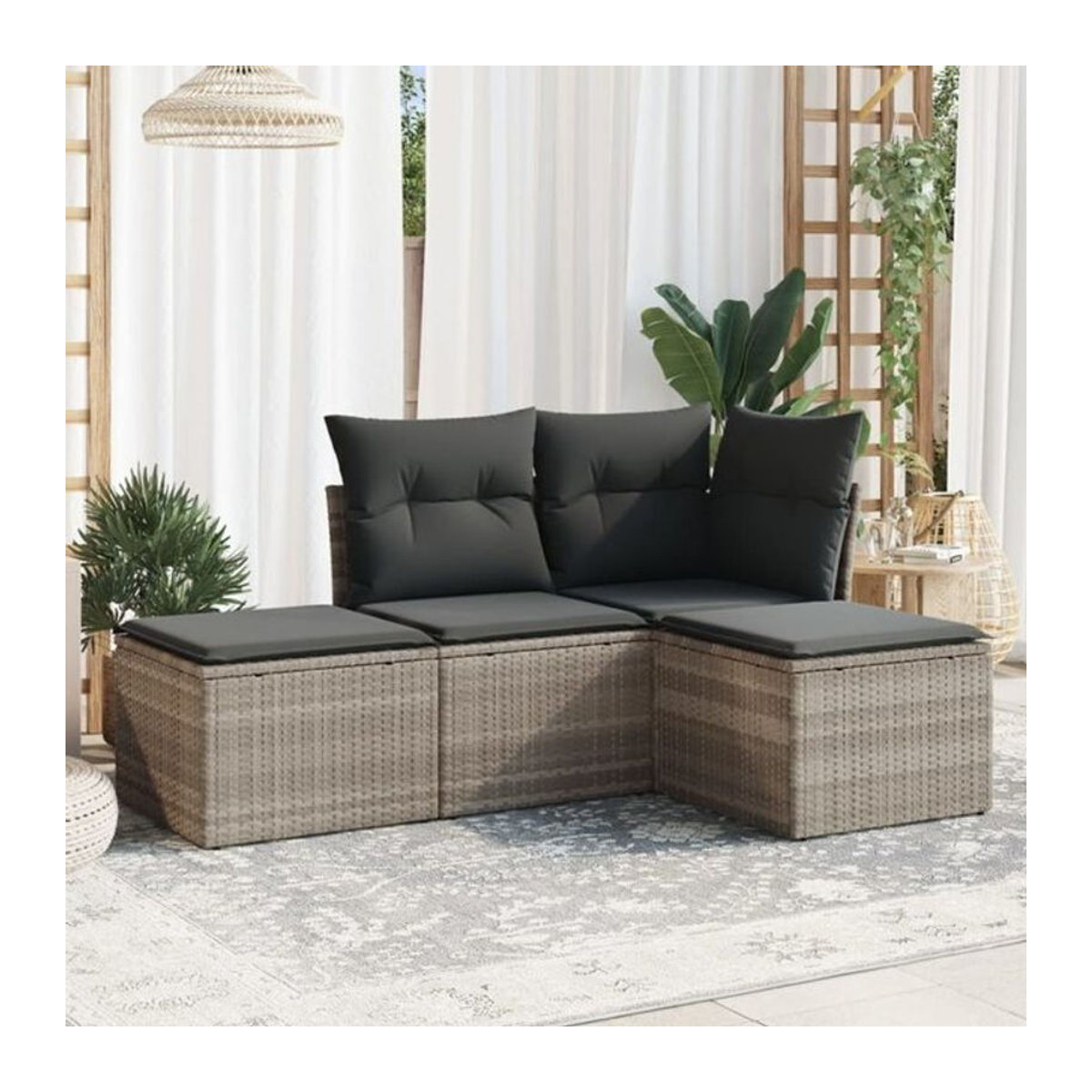4-tlg. Garten-Sofagarnitur mit Kissen aus Polyrattan in Grau von vidaxl - Bild 1
