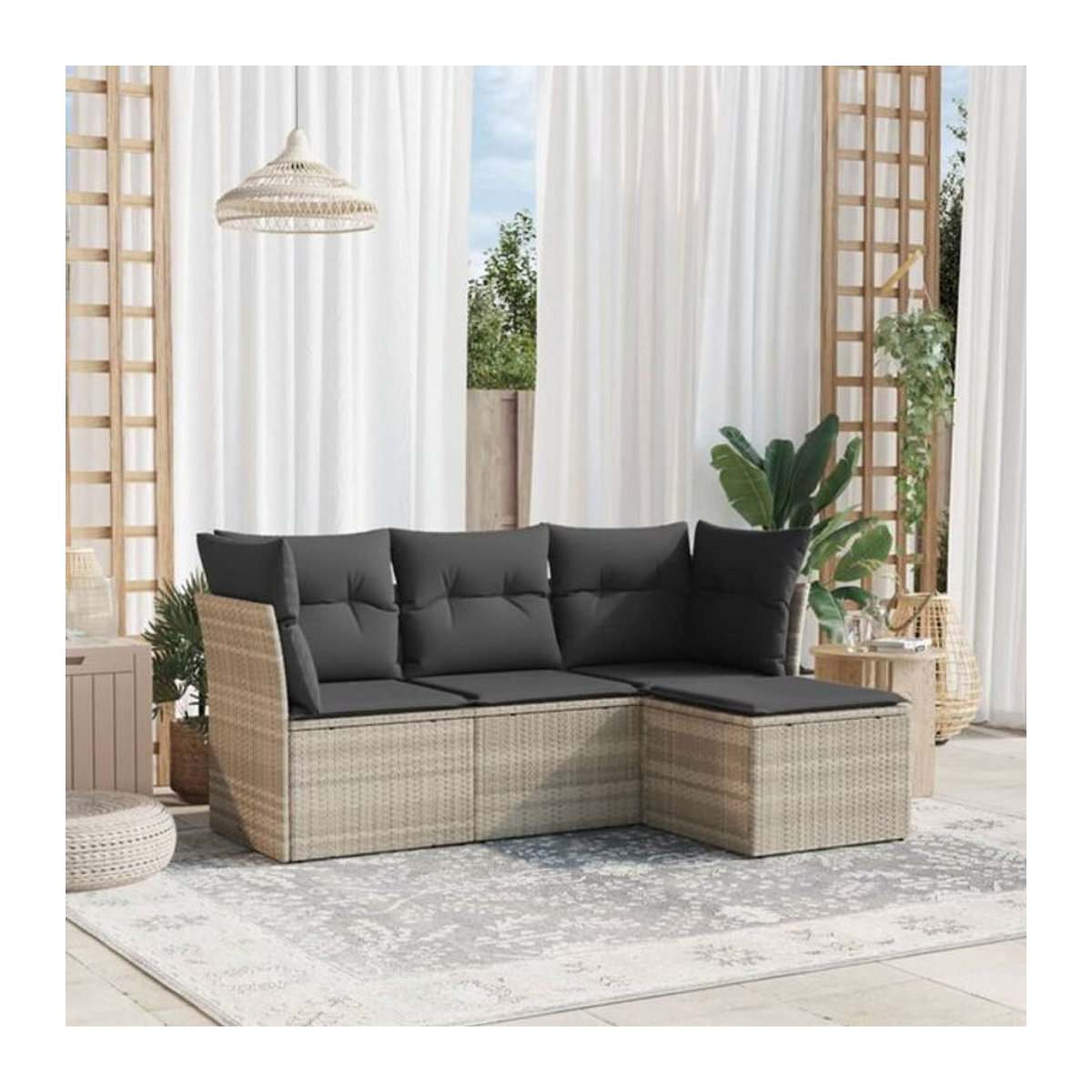 4-tlg. Garten-Sofagarnitur mit Kissen aus Polyrattan in Grau von Vidaxl - Bild 1