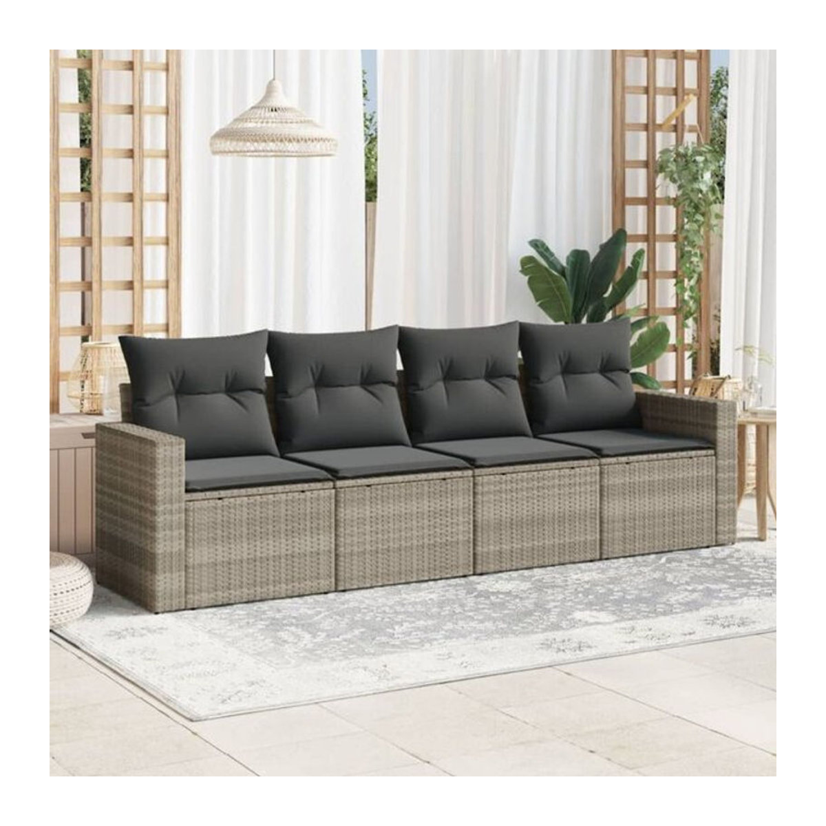 4-tlg. Garten-Sofagarnitur mit Kissen aus Polyrattan in Grau von Vidaxl - Bild 1