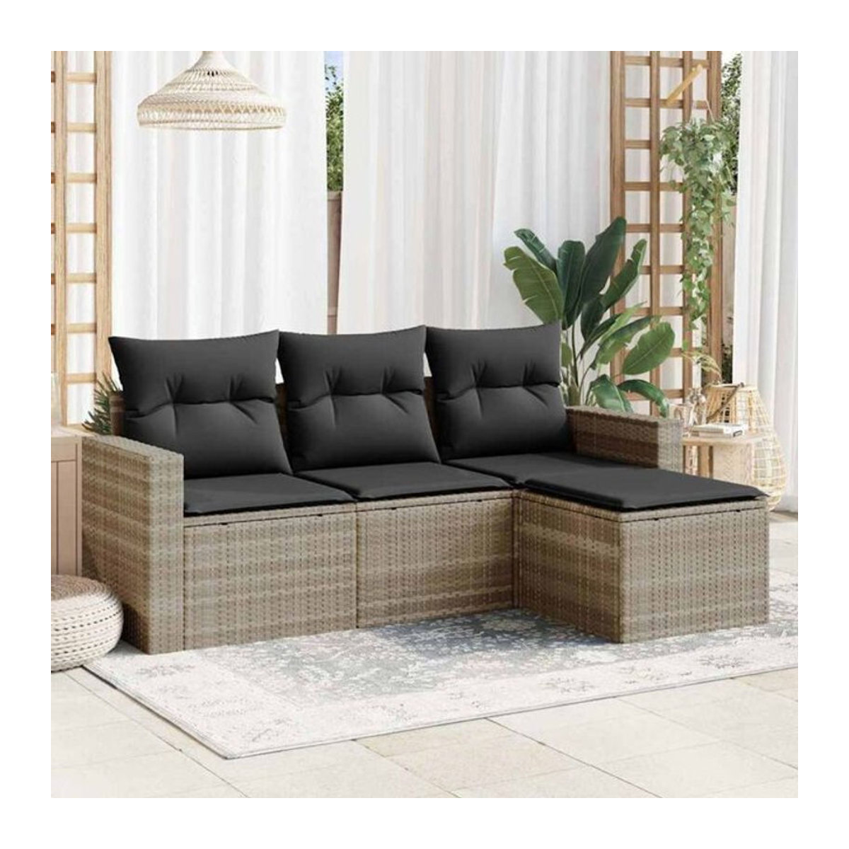 4-tlg. Garten-Sofagarnitur mit Kissen aus Polyrattan in Grau von vidaxl - Bild 1