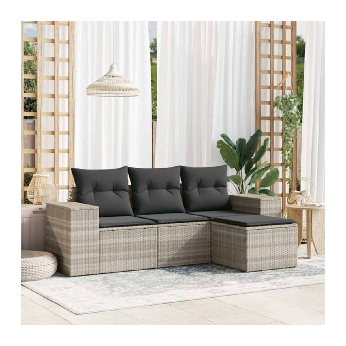 4-tlg. Garten-Sofagarnitur mit Kissen aus Polyrattan in Grau von vidaxl - Bild 1