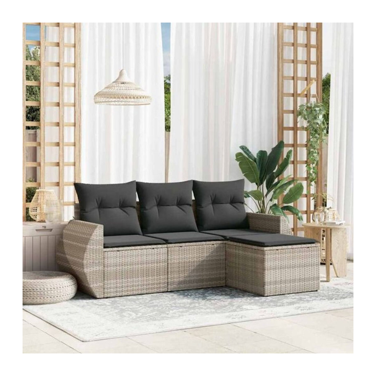 4-tlg. Garten-Sofagarnitur mit Kissen aus Polyrattan und Stahl in Grau von vidaxl - Bild 1