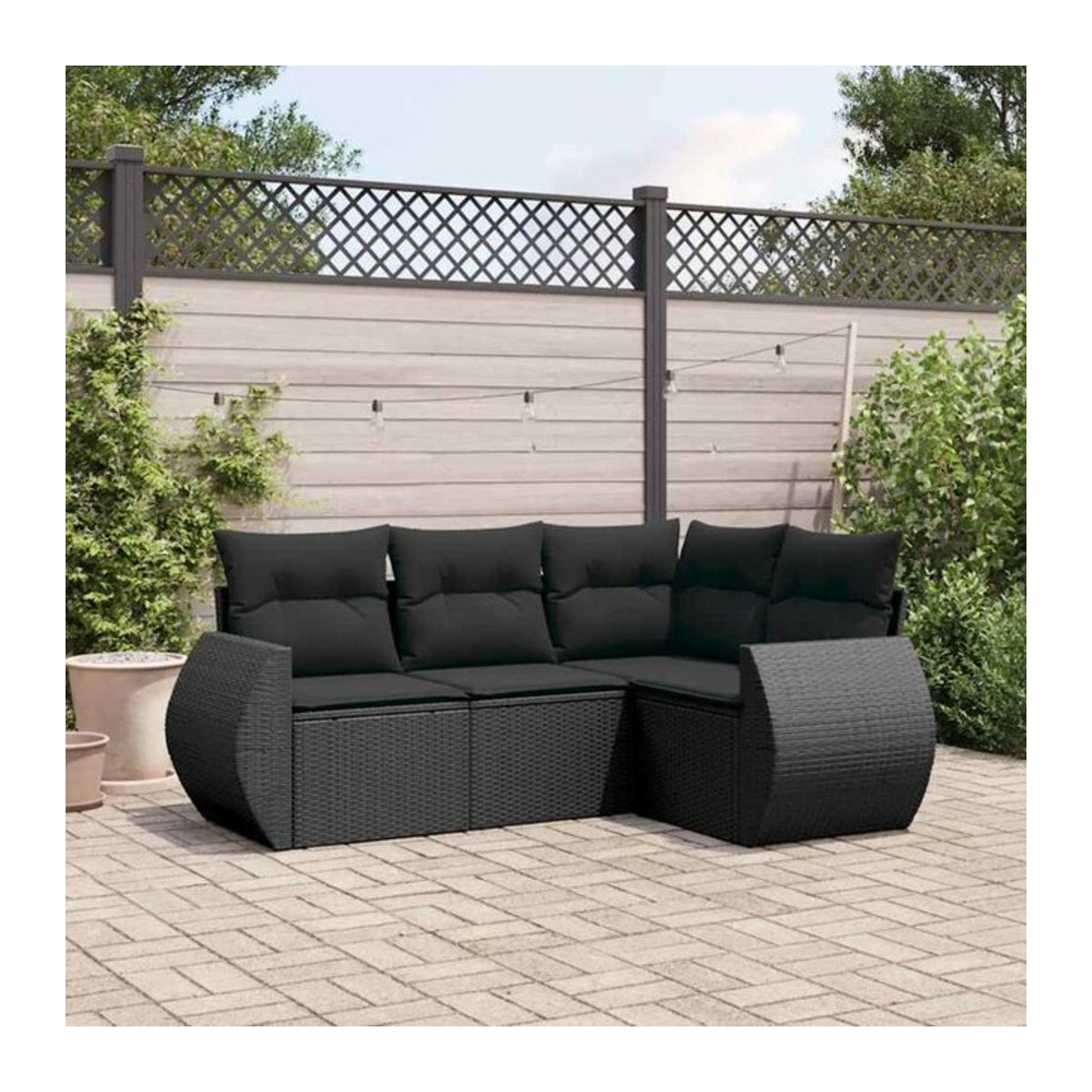 4-tlg. moderne Garten-Sofagarnitur mit Kissen aus Poly-Rattan in Schwarz von vidaxl - Bild 1
