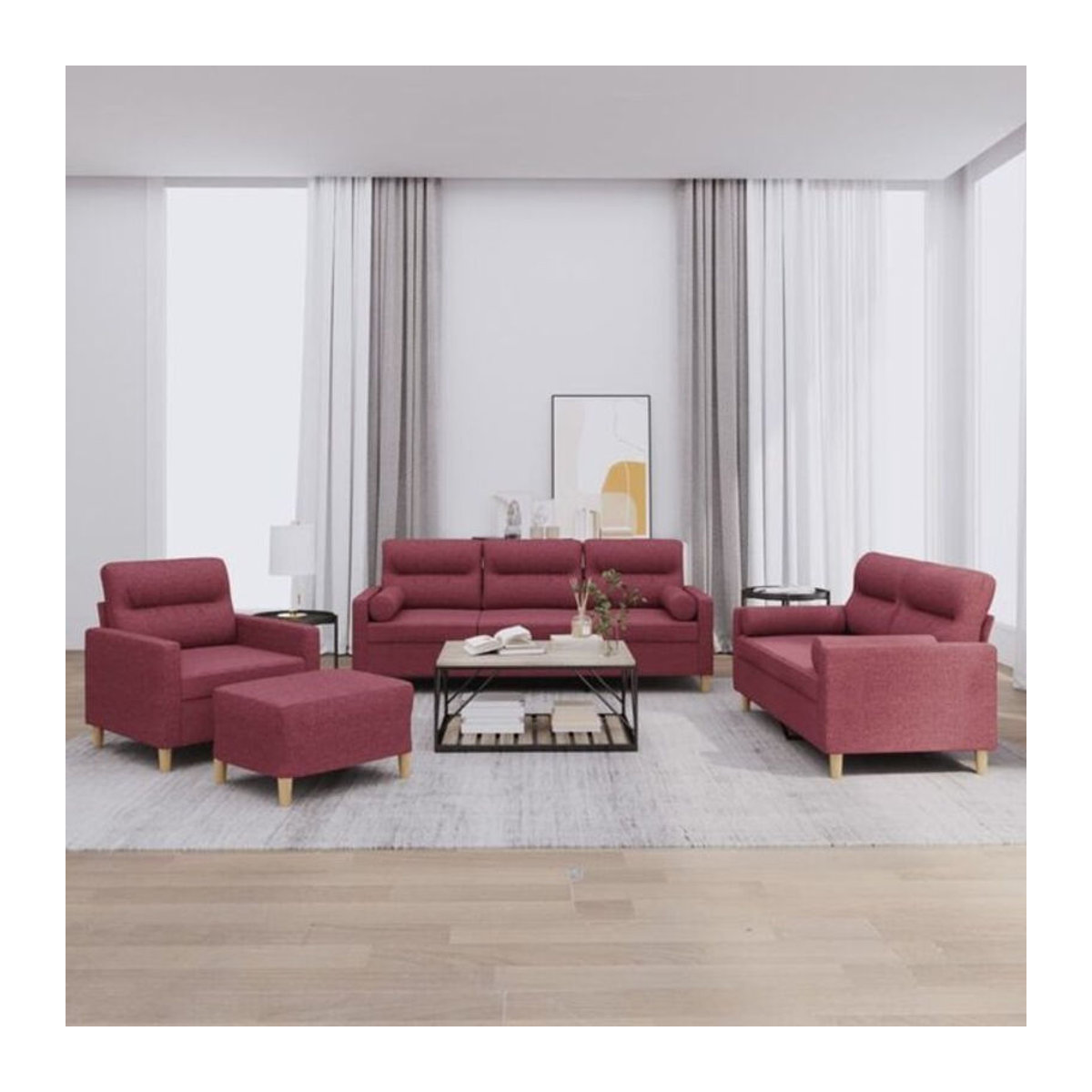 4-tlg. Sofagarnitur mit Kissen aus Stoff und Metall in Rot von vidaxl im modernen Design - Bild 1