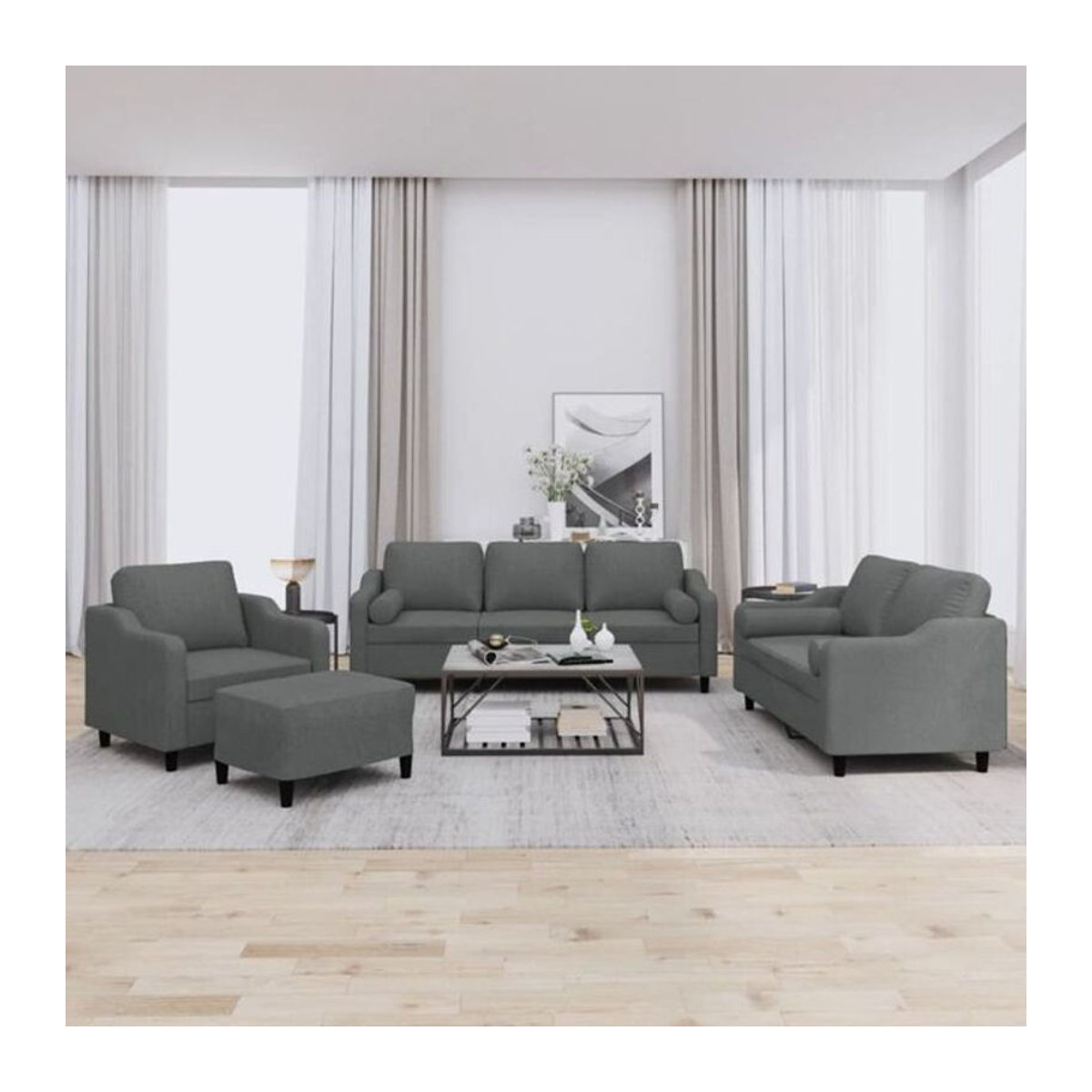 4-tlg. Sofagarnitur mit Kissen von vidaxl in Anthrazit aus Stoff und Metall im modernen Design - Bild 1
