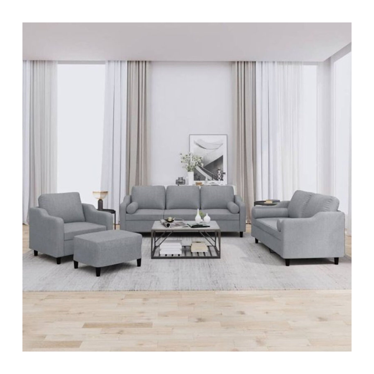 4-tlg. Sofagarnitur mit Kissen von Vidaxl in Grau aus Stoff und Metall im modernen Design - Bild 1