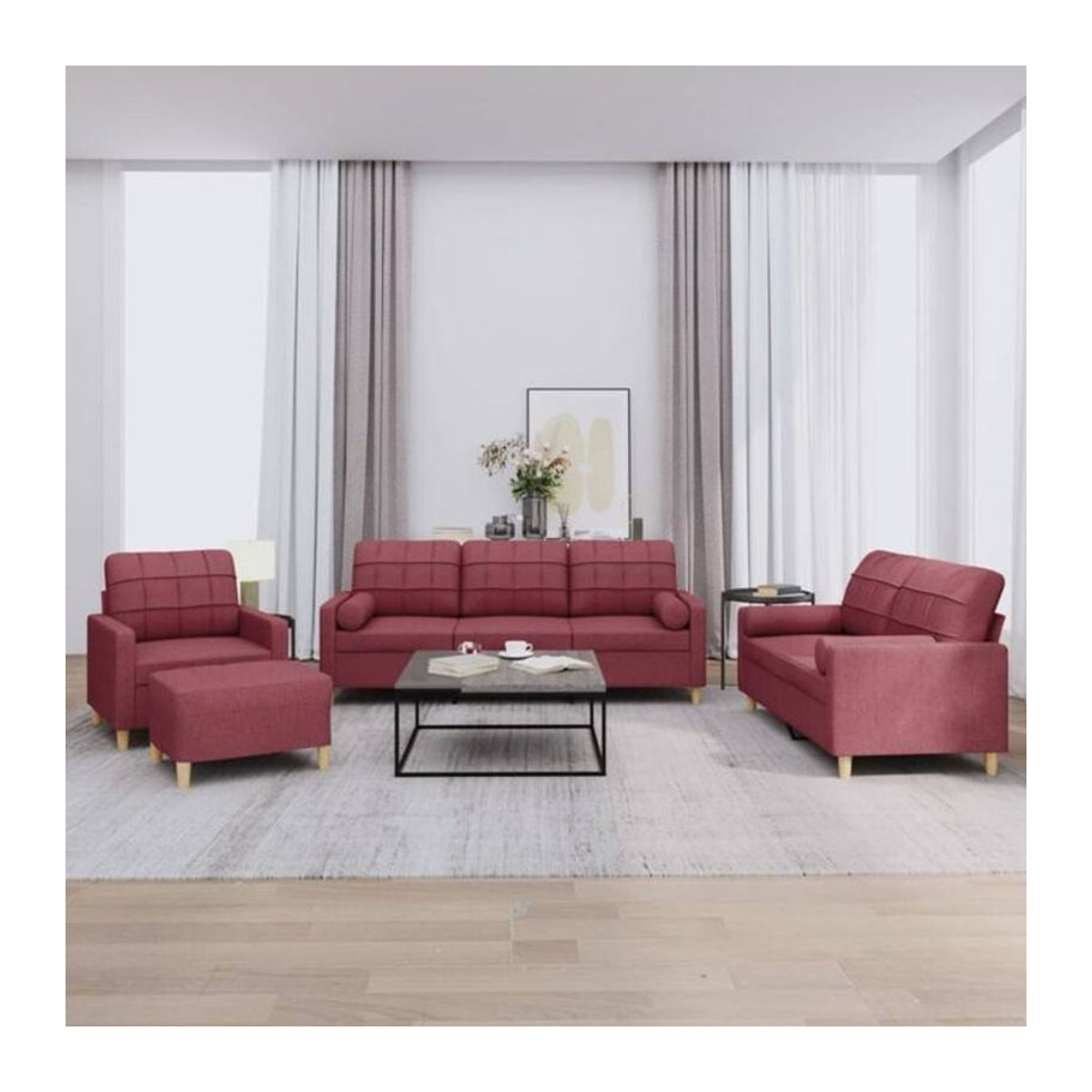 4-tlg. Sofagarnitur mit Kissen von vidaxl in Rot aus Stoff und Metall im modernen Design - Bild 1