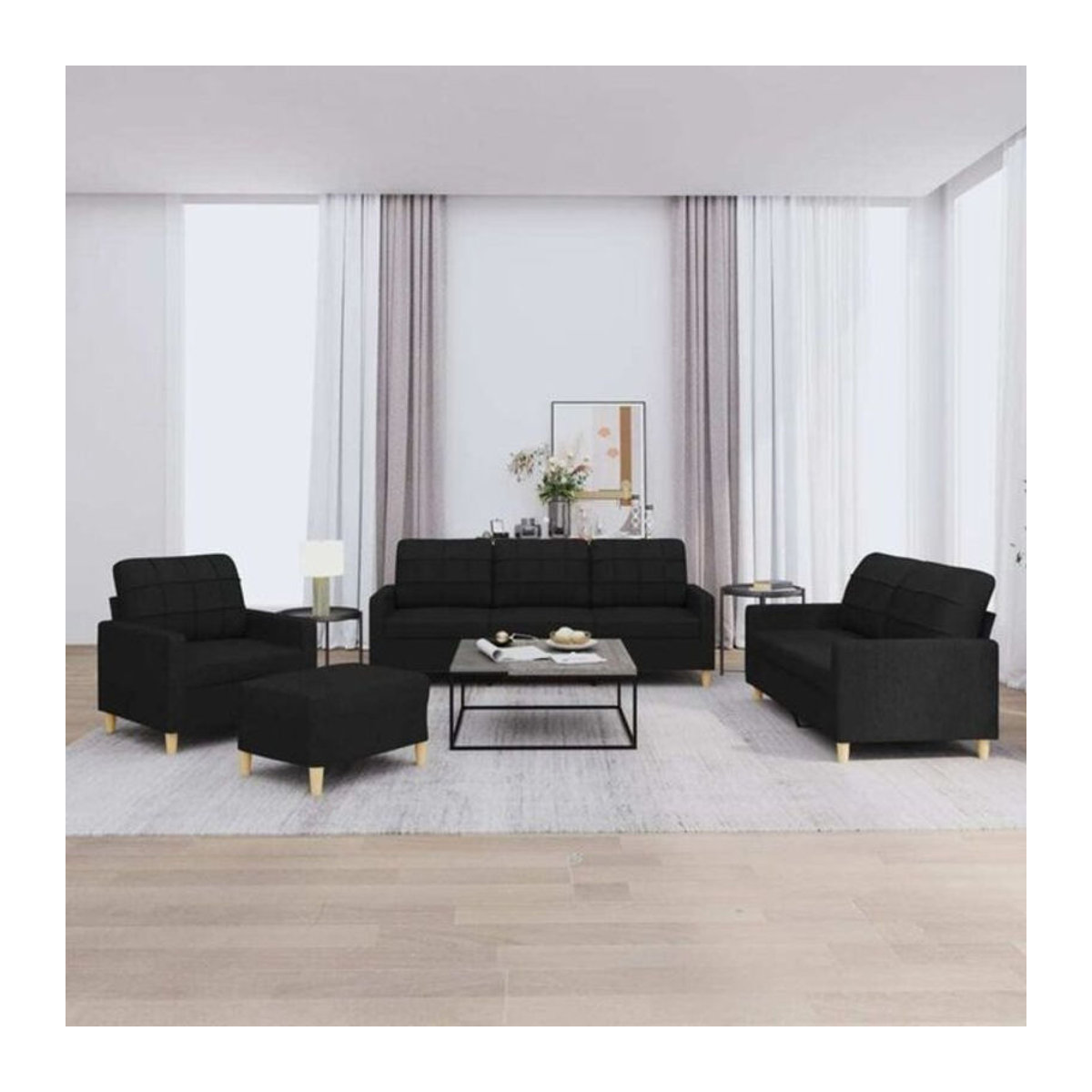 4-tlg. Sofagarnitur mit Kissen von vidaxl in Schwarz aus Stoff und Metall im modernen Design - Bild 1