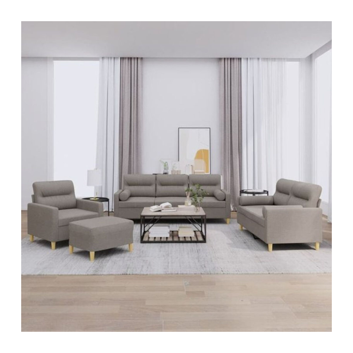 4-tlg. Sofagarnitur mit Kissen von vidaxl in Taupe meliert aus Stoff und Metall im modernen Design - Bild 1