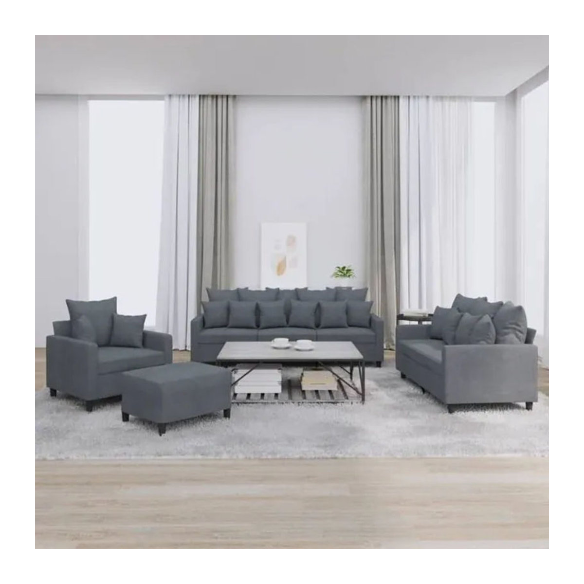 4-tlg. Sofagarnitur Vidaxl in Anthrazit aus Samt mit Kissen im modernen Design - Bild 1