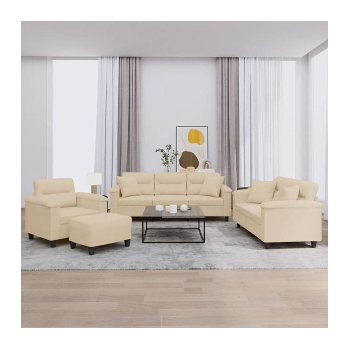 4-tlg. Sofagarnitur vidaxl in Beige aus Mikrofaser mit Kissen und Metallgestell im modernen Design - Bild 1