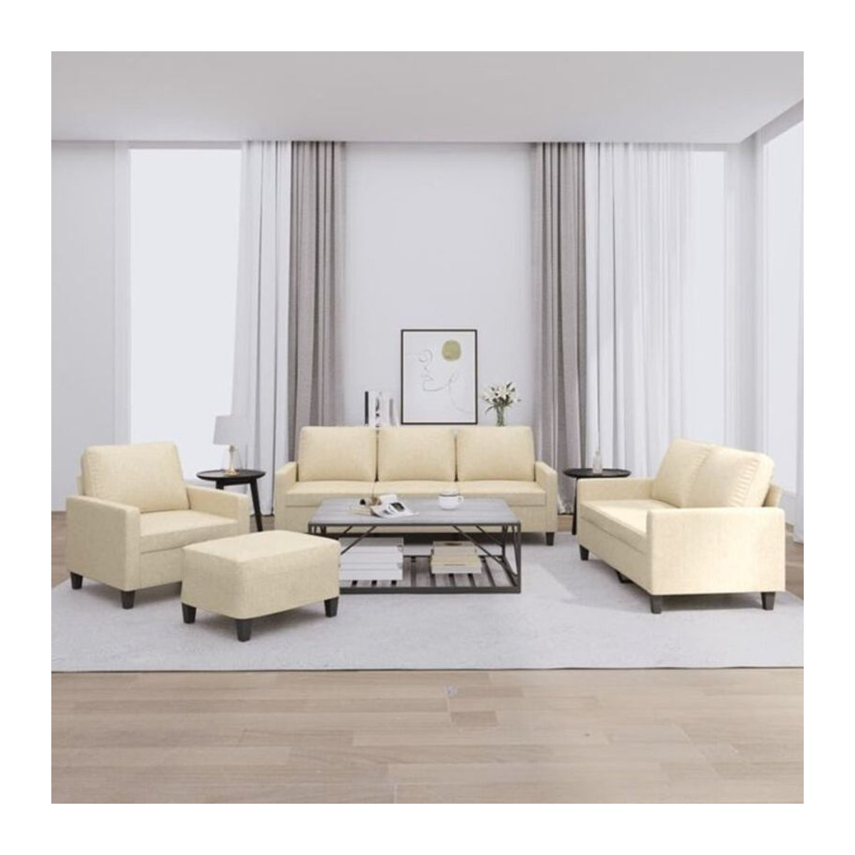 4-tlg. Sofagarnitur vidaxl in Beige aus Stoff und Metall im modernen Design mit Kissen - Bild 1