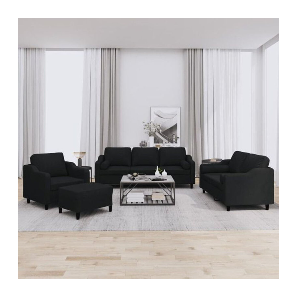4-tlg. Sofagarnitur Vidaxl in Schwarz aus Stoff und Metall im modernen Design mit Kissen - Bild 1