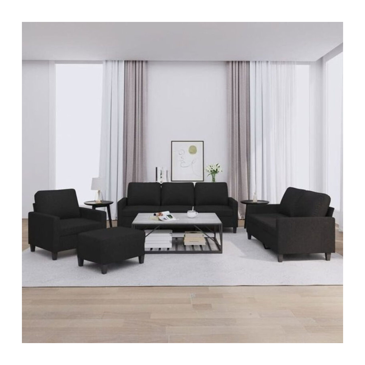 4-tlg. Sofagarnitur vidaxl in Schwarz aus Stoff und Metall mit Kissen im modernen Design - Bild 1