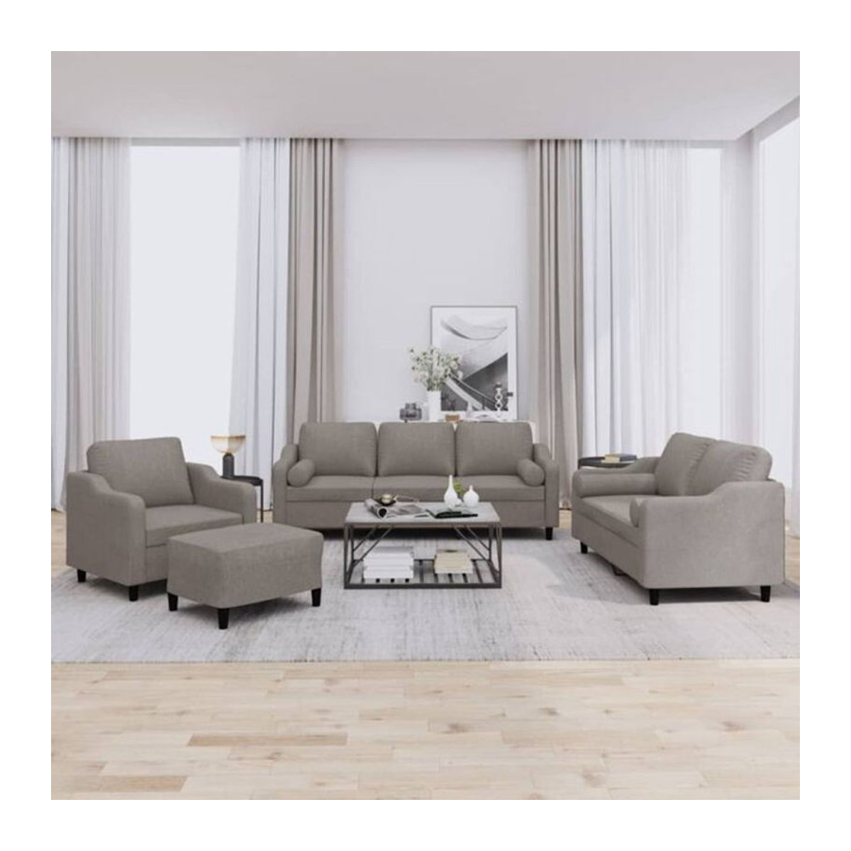 4-tlg. Sofagarnitur vidaxl in Taupe meliert aus Stoff und Metall mit Kissen im modernen Design - Bild 1