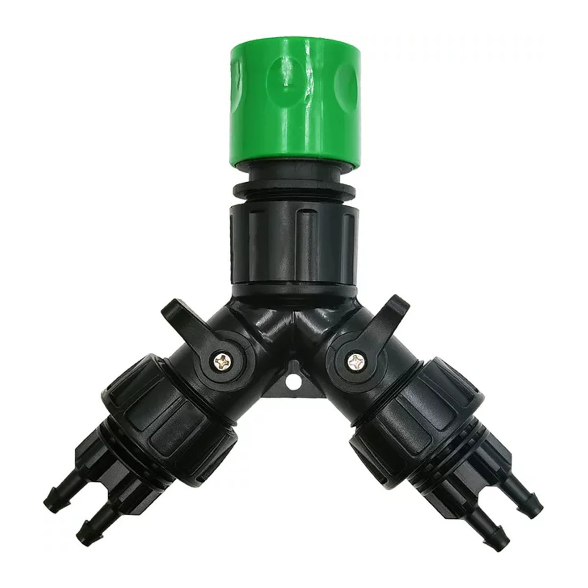 4-Wege-Splitter Wasserhahn-Adapter für Tropfbewässerungssysteme mit 1/4 Zoll Schlauchanschluss, Schwarz - Bild 1