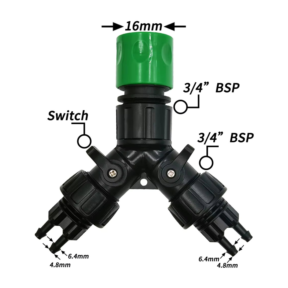 4-Wege-Splitter Wasserhahn-Adapter für Tropfbewässerungssysteme mit 1/4 Zoll Schlauchanschluss, Schwarz - Bild 2