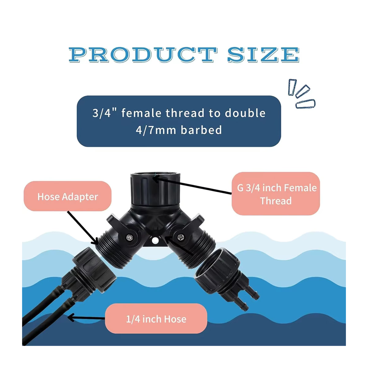 4-Wege-Splitter Wasserhahn-Adapter für Tropfbewässerungssysteme mit 1/4 Zoll Schlauchanschluss, Schwarz - Bild 3
