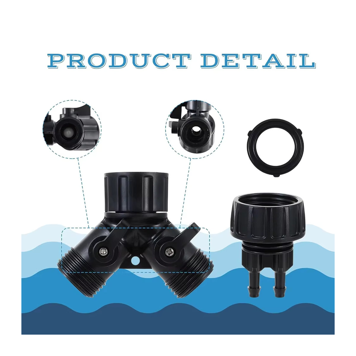 4-Wege-Splitter Wasserhahn-Adapter für Tropfbewässerungssysteme mit 1/4 Zoll Schlauchanschluss, Schwarz - Bild 4